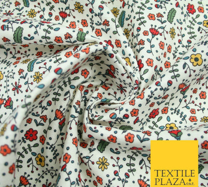 Ivory Colourful Artsy Floral Winceyette Brushed Polycotton Print Fabric 7177