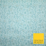 Light Blue Artsy Floral Printed Brushed Polycotton Winceyette Fabric 7178