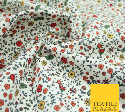 Ivory Colourful Artsy Floral Winceyette Brushed Polycotton Print Fabric 7177