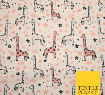 Light Pink Cheeky Giraffes Printed Brushed Polycotton Winceyette Fabric 7180