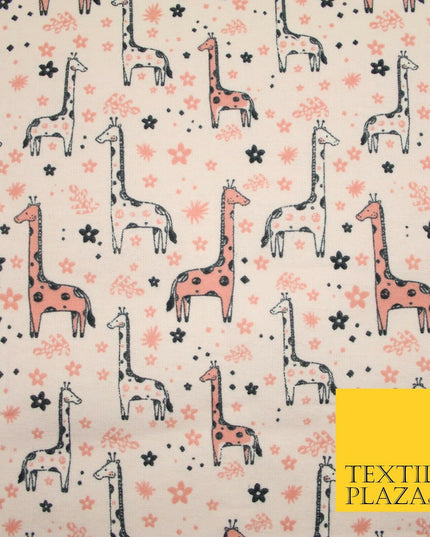 Light Pink Cheeky Giraffes Printed Brushed Polycotton Winceyette Fabric 7180