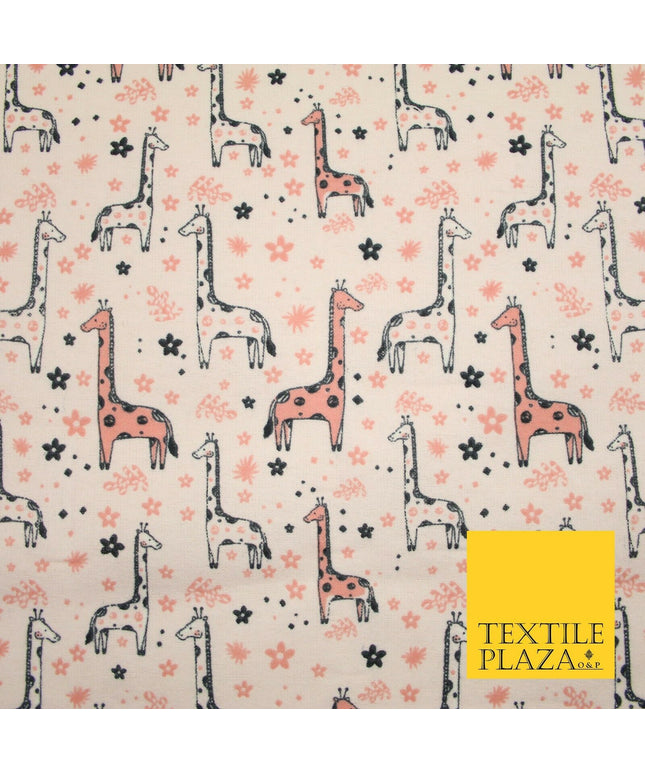 Light Pink Cheeky Giraffes Printed Brushed Polycotton Winceyette Fabric 7180