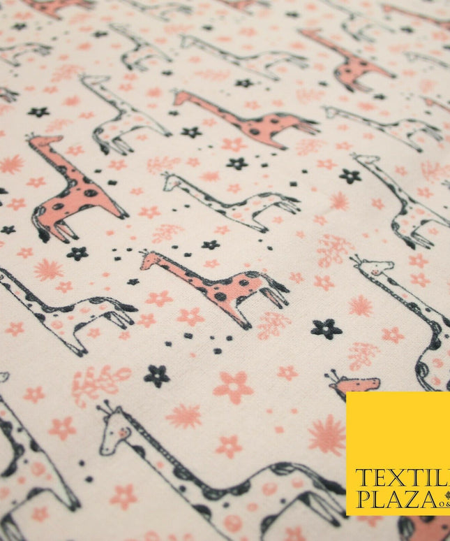 Light Pink Cheeky Giraffes Printed Brushed Polycotton Winceyette Fabric 7180