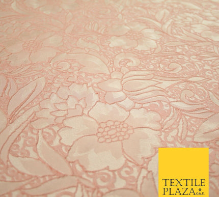 Peach Ornate Mix Floral Swirls Corded Textured Brocade Jacquard Fabric 7168