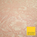 Peach Ornate Mix Floral Swirls Corded Textured Brocade Jacquard Fabric 7168