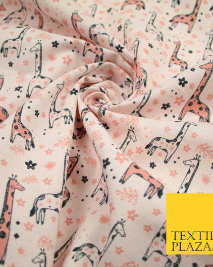 Light Pink Cheeky Giraffes Printed Brushed Polycotton Winceyette Fabric 7180