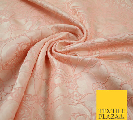 Peach Ornate Mix Floral Swirls Corded Textured Brocade Jacquard Fabric 7168