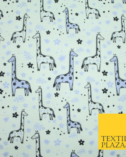 Lilac Blue Cheeky Giraffes Printed Brushed Polycotton Winceyette Fabric 7179