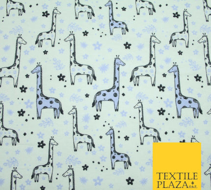 Lilac Blue Cheeky Giraffes Printed Brushed Polycotton Winceyette Fabric 7179
