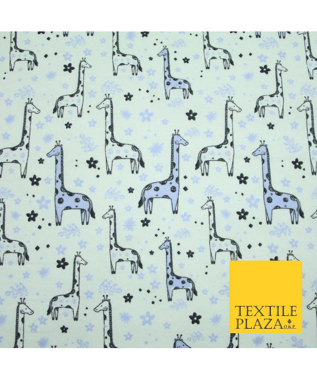Lilac Blue Cheeky Giraffes Printed Brushed Polycotton Winceyette Fabric 7179