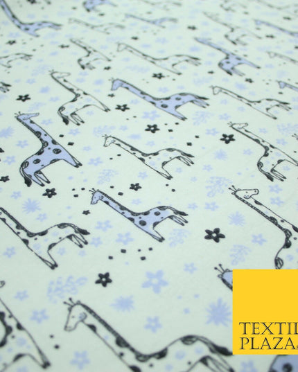 Lilac Blue Cheeky Giraffes Printed Brushed Polycotton Winceyette Fabric 7179