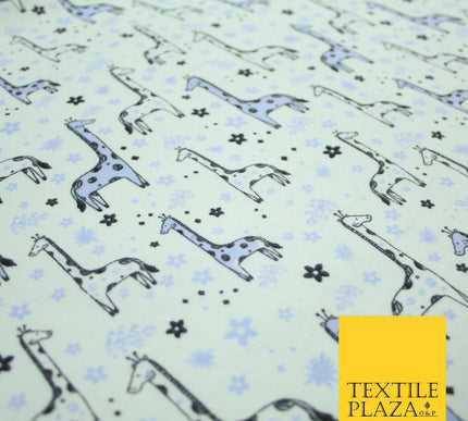 Lilac Blue Cheeky Giraffes Printed Brushed Polycotton Winceyette Fabric 7179