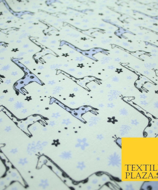 Lilac Blue Cheeky Giraffes Printed Brushed Polycotton Winceyette Fabric 7179