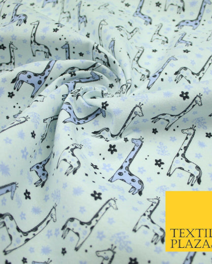 Lilac Blue Cheeky Giraffes Printed Brushed Polycotton Winceyette Fabric 7179