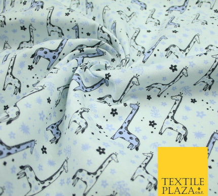 Lilac Blue Cheeky Giraffes Printed Brushed Polycotton Winceyette Fabric 7179