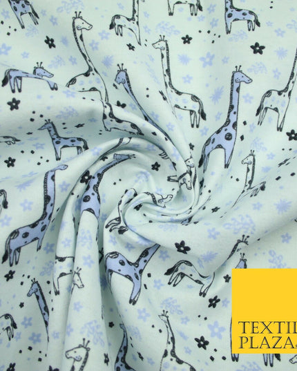 Lilac Blue Cheeky Giraffes Printed Brushed Polycotton Winceyette Fabric 7179