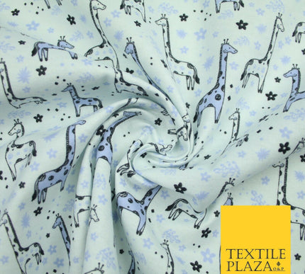 Lilac Blue Cheeky Giraffes Printed Brushed Polycotton Winceyette Fabric 7179