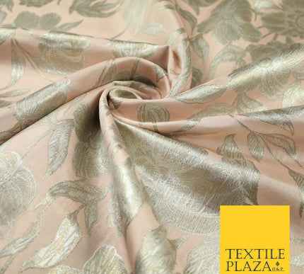 Light Peach Gold Wildflower Thistle Floral Metallic Textured Brocade Fabric 7162