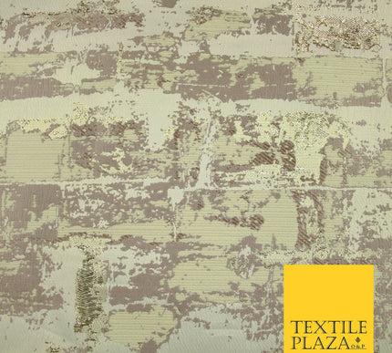 Pale Mauve Cream Vintage Artsy Brick Effect Metallic Gold Brocade Fabric 7158