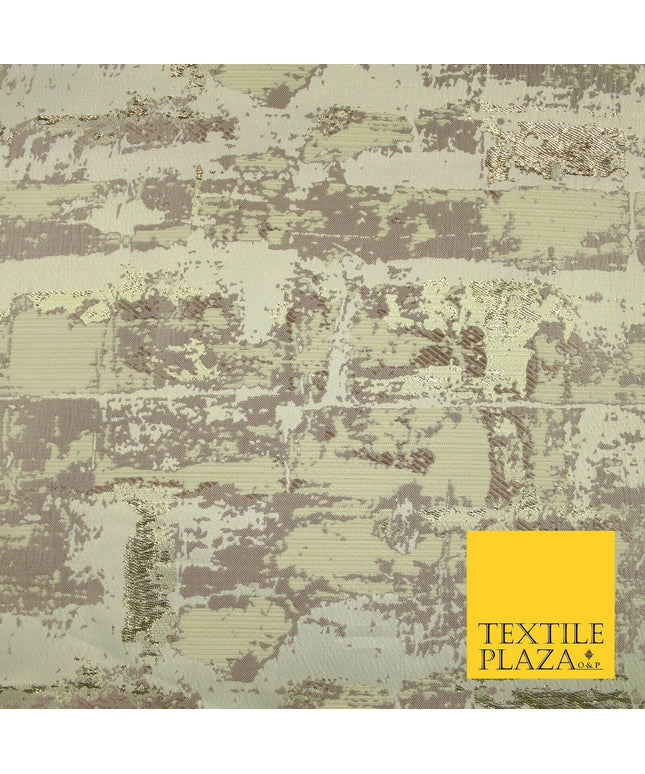 Pale Mauve Cream Vintage Artsy Brick Effect Metallic Gold Brocade Fabric 7158