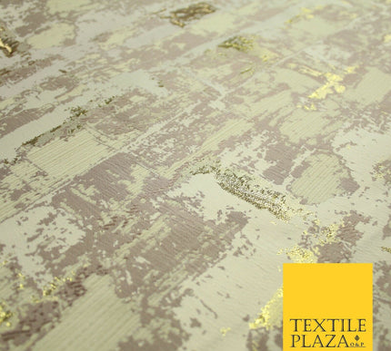 Pale Mauve Cream Vintage Artsy Brick Effect Metallic Gold Brocade Fabric 7158