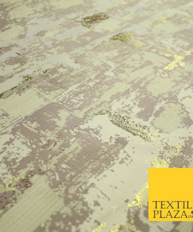 Pale Mauve Cream Vintage Artsy Brick Effect Metallic Gold Brocade Fabric 7158