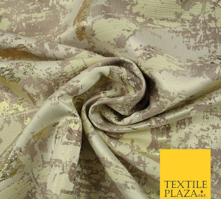 Pale Mauve Cream Vintage Artsy Brick Effect Metallic Gold Brocade Fabric 7158
