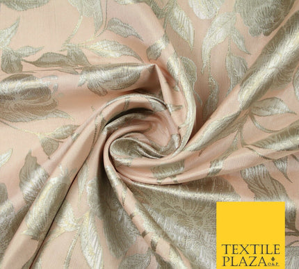 Light Peach Gold Wildflower Thistle Floral Metallic Textured Brocade Fabric 7162