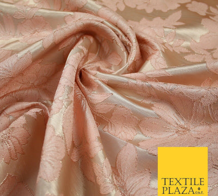 Peach Gold Floral Cluster Corded Metallic Textured Brocade Jacquard Fabric 7159