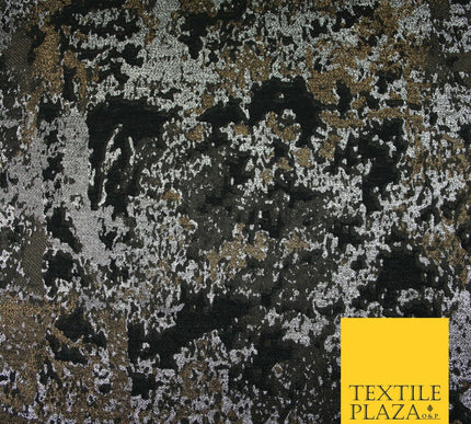 Black Coffee Silver Metallic Artsy Abstract Speckle Textured Brocade Fabric 7154