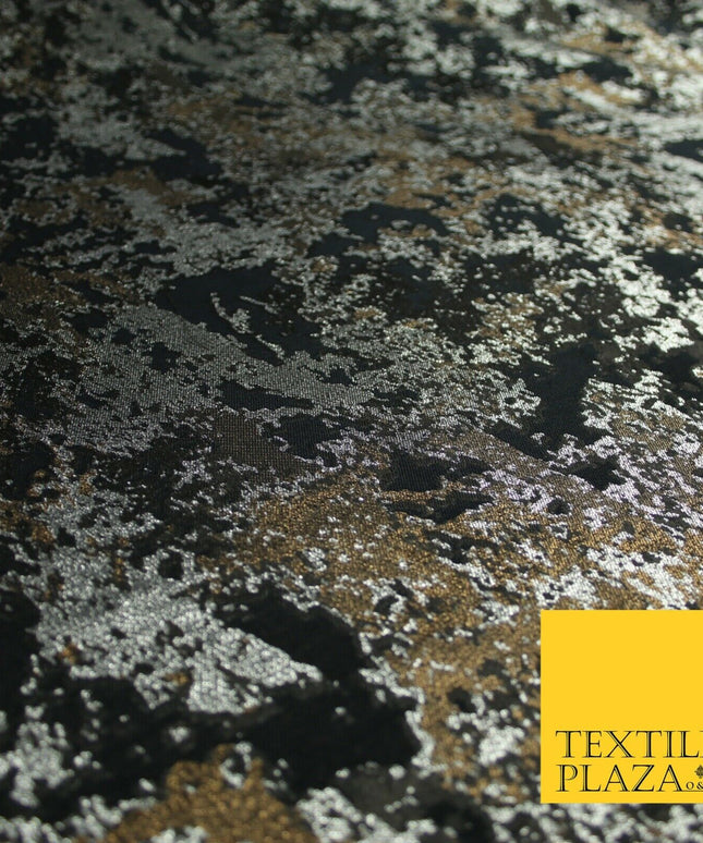 Black Coffee Silver Metallic Artsy Abstract Speckle Textured Brocade Fabric 7154