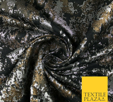 Black Coffee Silver Metallic Artsy Abstract Speckle Textured Brocade Fabric 7154