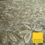 Toasted Beige Gold Vintage Leafy Leaves Metallic Textured Brocade Fabric 7151