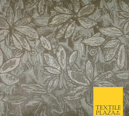 Toasted Beige Gold Vintage Leafy Leaves Metallic Textured Brocade Fabric 7151