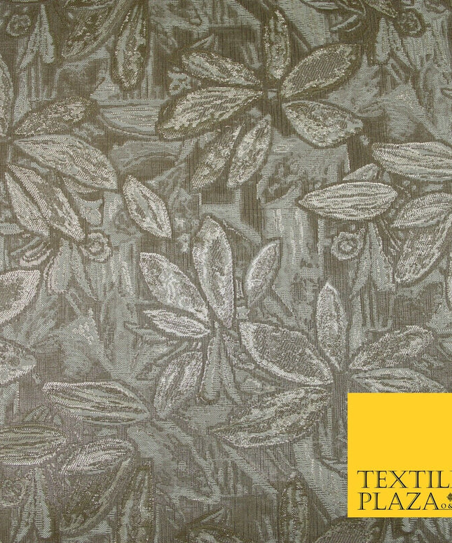 Toasted Beige Gold Vintage Leafy Leaves Metallic Textured Brocade Fabric 7151