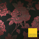 Black Raspberry Wine Oversized Floral Metallic Jacquard Brocade Fabric 7149