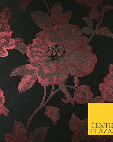 Black Raspberry Wine Oversized Floral Metallic Jacquard Brocade Fabric 7149