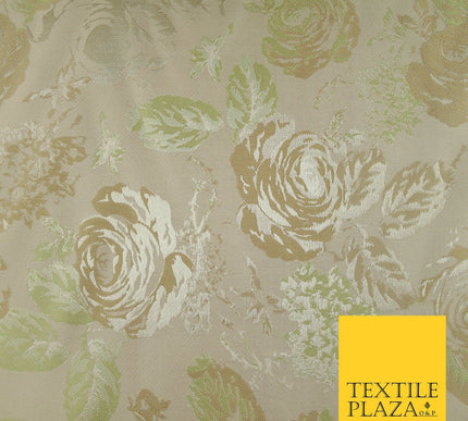 Pale Nude Peach Green Vintage Floral Carnations Jacquard Dress Fabric 7143