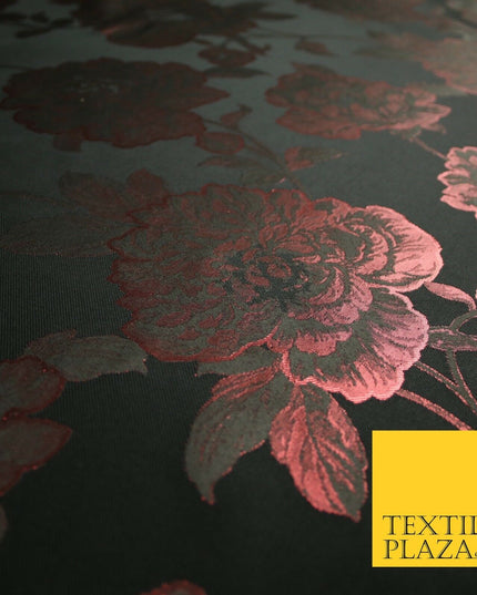 Black Raspberry Wine Oversized Floral Metallic Jacquard Brocade Fabric 7149