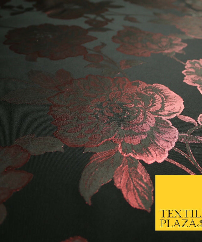 Black Raspberry Wine Oversized Floral Metallic Jacquard Brocade Fabric 7149