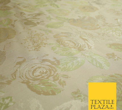 Pale Nude Peach Green Vintage Floral Carnations Jacquard Dress Fabric 7143