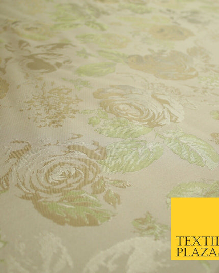 Pale Nude Peach Green Vintage Floral Carnations Jacquard Dress Fabric 7143
