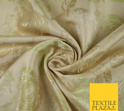 Pale Nude Peach Green Vintage Floral Carnations Jacquard Dress Fabric 7143