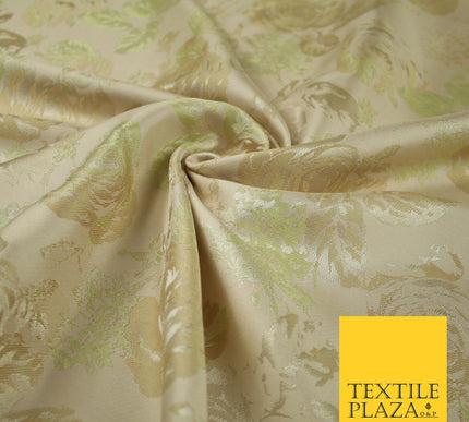 Pale Nude Peach Green Vintage Floral Carnations Jacquard Dress Fabric 7143