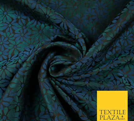 Black Blue Emerald Green Scattered Daisy Flowers Floral Jacquard Fabric 7146