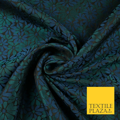 Black Blue Emerald Green Scattered Daisy Flowers Floral Jacquard Fabric 7146