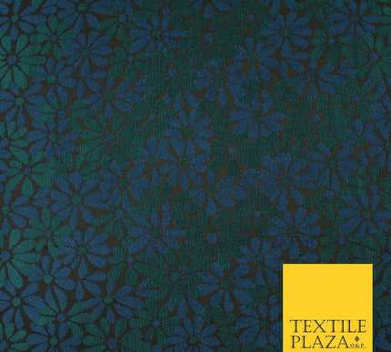 Black Blue Emerald Green Scattered Daisy Flowers Floral Jacquard Fabric 7146