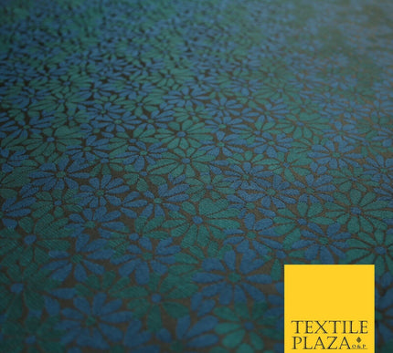 Black Blue Emerald Green Scattered Daisy Flowers Floral Jacquard Fabric 7146