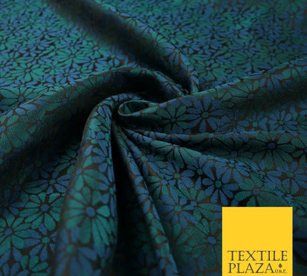 Black Blue Emerald Green Scattered Daisy Flowers Floral Jacquard Fabric 7146