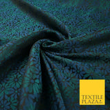 Black Blue Emerald Green Scattered Daisy Flowers Floral Jacquard Fabric 7146